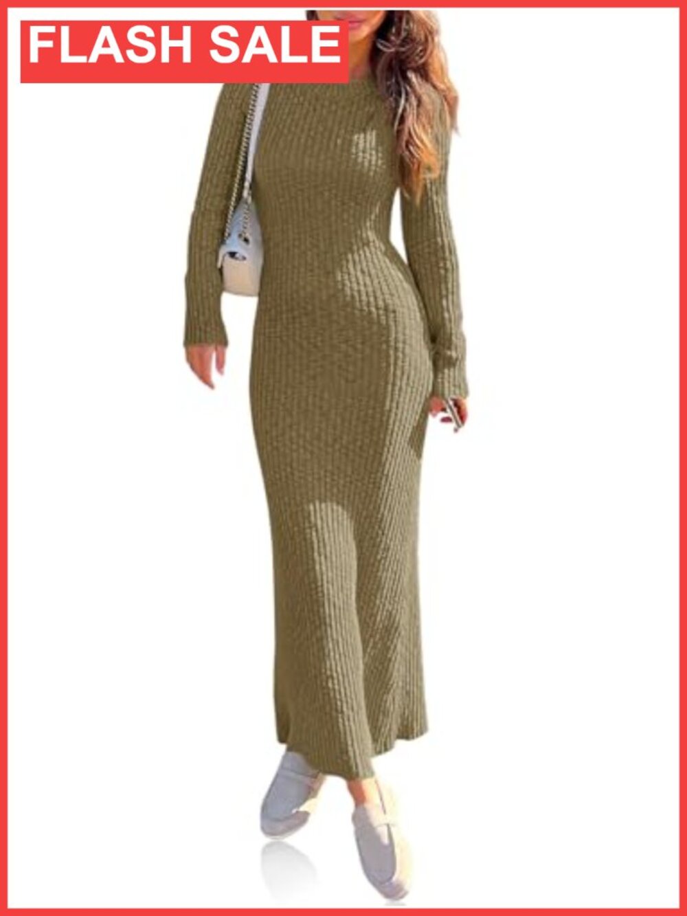 Womens Ribbed Knit Sweater Dress Long Sleeve Bodycon Maxi Fall Winter